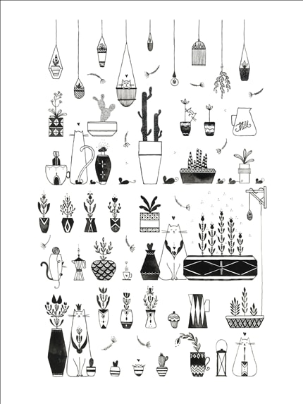 30 cats in the bedroom — signed fine art print by Mura, animals, b & w