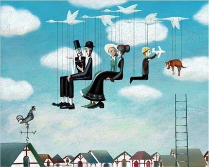 Amish Visiting Holland — print de artă de Vali Petridean, decorative, dreamy