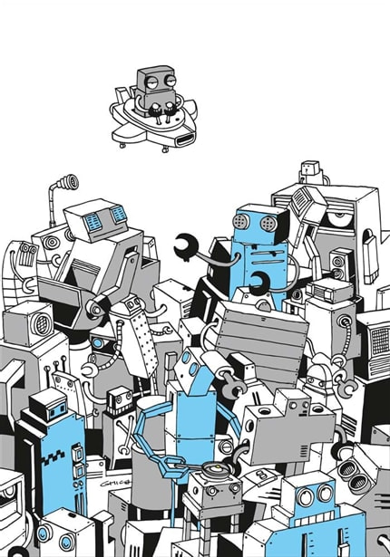 A Robot's Tale 1 — print de artă de Ghica Popa, alb-negru, de colecție