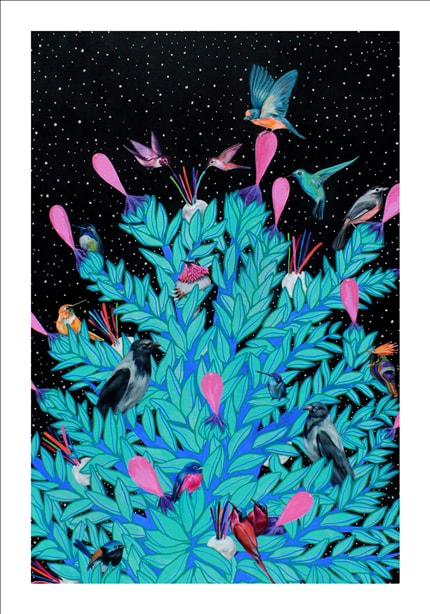 Bird Tree — print de artă semnat de Alina Marinescu, păsări