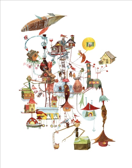 Birds Town — print de artă semnat de Cristiana Radu, păsări