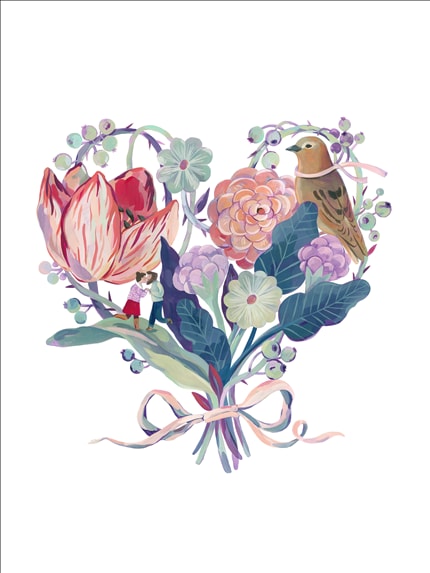 Blooming heart — signed fine art print by Livia Coloji, birds, love