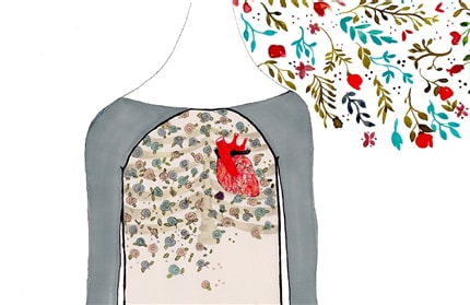 Blossoming Heart — print de artă de Cristina Barsony, decorative, dreamy