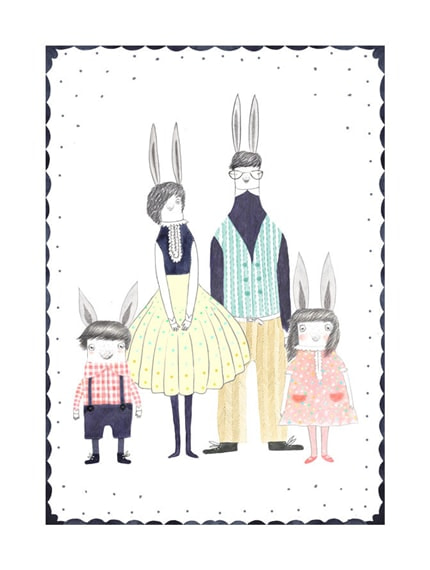 Bunny Family — print de artă de Veronica Neacsu, animale, pentru copii