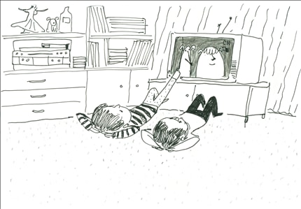 Cartoons — print de artă semnat de Oana Ispir, alb-negru, pentru copii