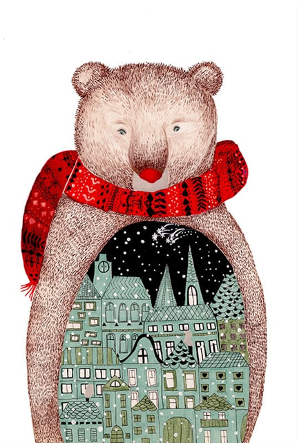 City Bear — print de artă de Cristina Barsony, animale, pentru copii