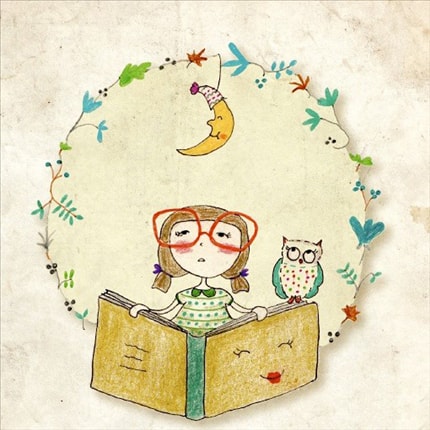 Curiosity — print de artă semnat de Edith Pojum, păsări, cărți