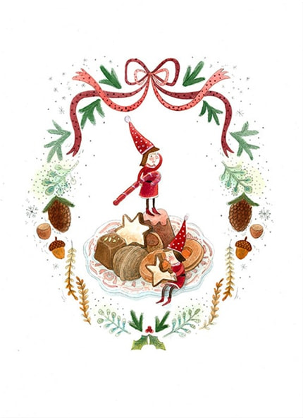 Elves and Cookies — print de artă de Livia Coloji, crăciun, mâncare