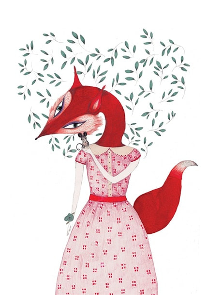 Fox — print de artă de Cristina Barsony, animale, pentru copii