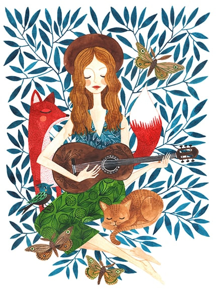 Guitar Girl — print de artă de Oana Befort, animale, pentru copii