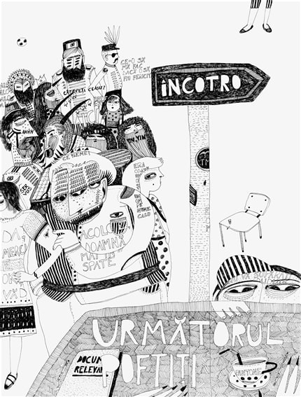 Incotro — print de artă de Ana Kun, alb-negru