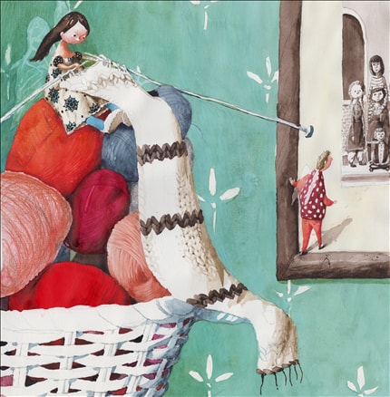Knitting — signed fine art print by Irina Dobrescu, children's, christmas