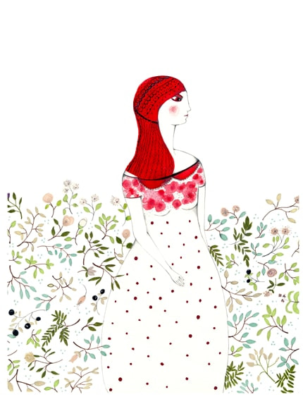 Lady Red — print de artă de Cristina Barsony, decorative, folclor