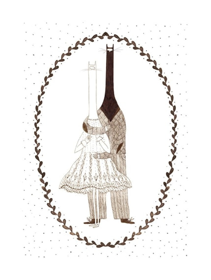 Ms & Mr Cat — print de artă de Veronica Neacsu, animale, decorative