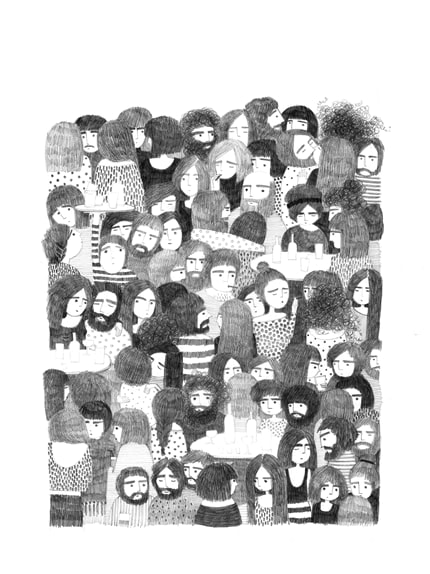 Nuit Sociale — print de artă de Ana Banica, alb-negru, fun