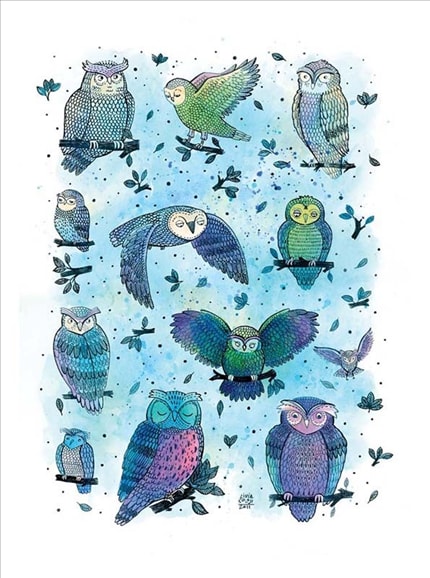 Owls — print de artă semnat de Livia Coloji, păsări