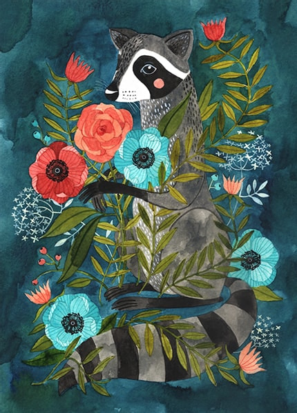 Raccoon — print de artă de Oana Befort, animale, pentru copii
