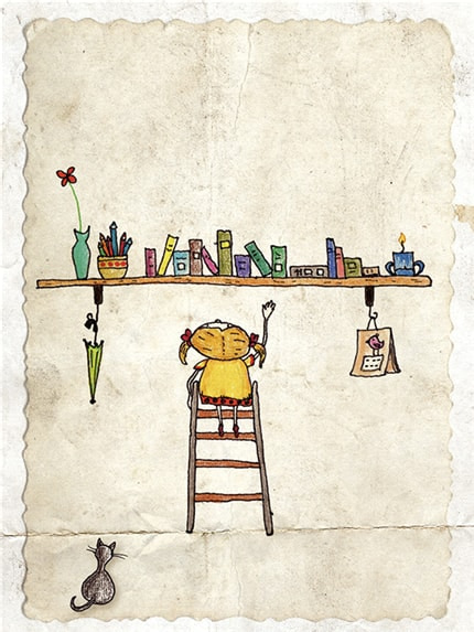 Rainy books — print de artă de Edith Pojum, animale, pentru copii