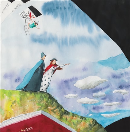 Reader's Paradise — signed fine art print by Irina Dobrescu, reader's corner, watercolor