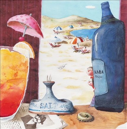 Seaside dreams — signed fine art print by Irina Dobrescu, children's, watercolor