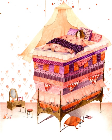 Sleepless - The Princess and the Pea — print de artă semnat de Carina Davidoiu, pentru copii, folclor