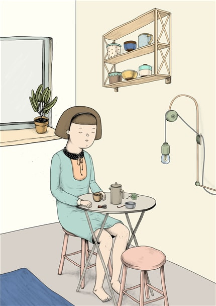 Slow down — print de artă de Camellie, cozy, oameni