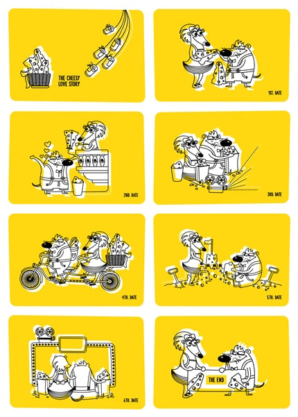 The Cheesy Love Story — print de artă de Alexandra Rusu, de colecție, benzi desenate
