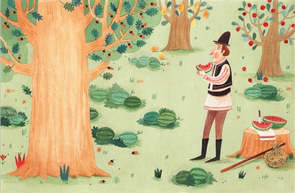 The Traveler and The Oak — print de artă de Livia Coloji, folclor, mâncare
