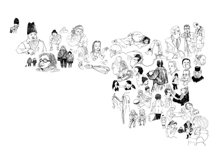 The People — print de artă de Sorina Vazelina, alb-negru, oameni