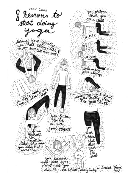 Yoga — print de artă de Andreea Chirică, alb-negru, amuzant