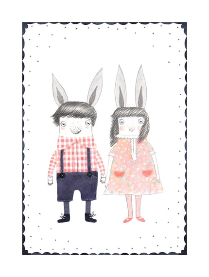 Young Bunnies — print de artă de Veronica Neacsu, animale, pentru copii